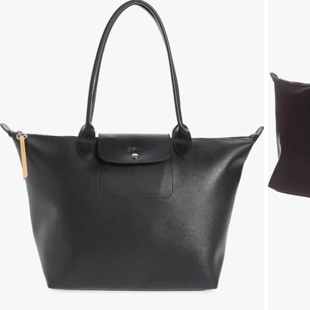 New! Large Longchamp Le Pliage City Shoulder Tote Black!